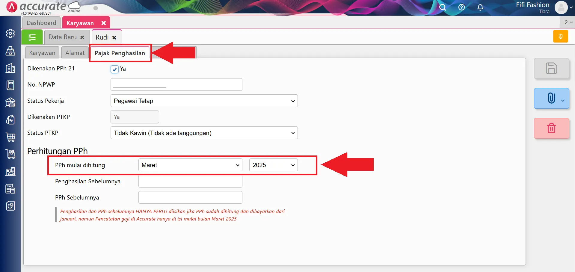 Pilih menu Daftar Karyawan.